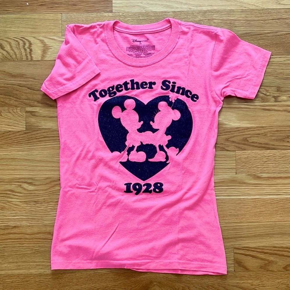 Disney Mickey and Minnie Sparkly Graphics Pink Tee XS